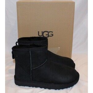 NIB UGG Women's Classic Suede Shearling Lined Mini II Boots BLACK‎ SZ 9